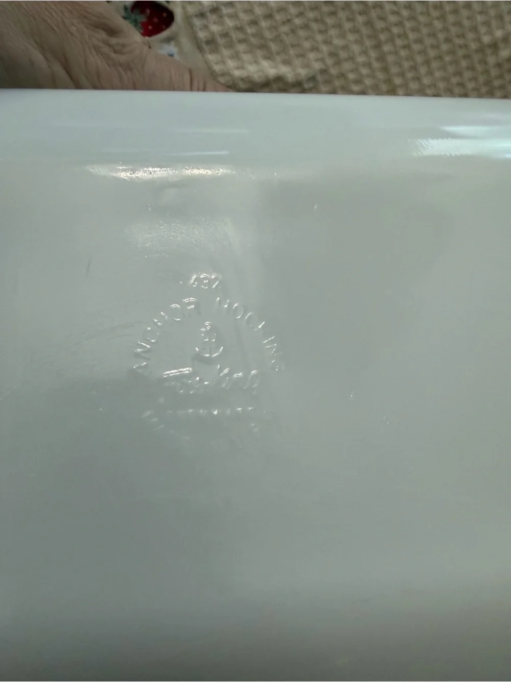 Anchor Hocking Milk Glass Casserole with Olive Green Floral Motif